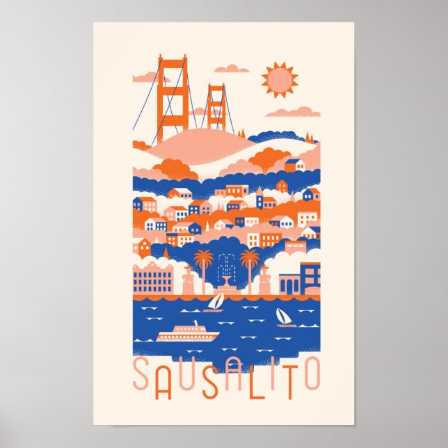 Póster Afiche de viajes de Sausalito California (Frente)