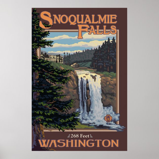 Póster Afiche de viajes de Snoqualmie Falls (Día) Washing (Frente)