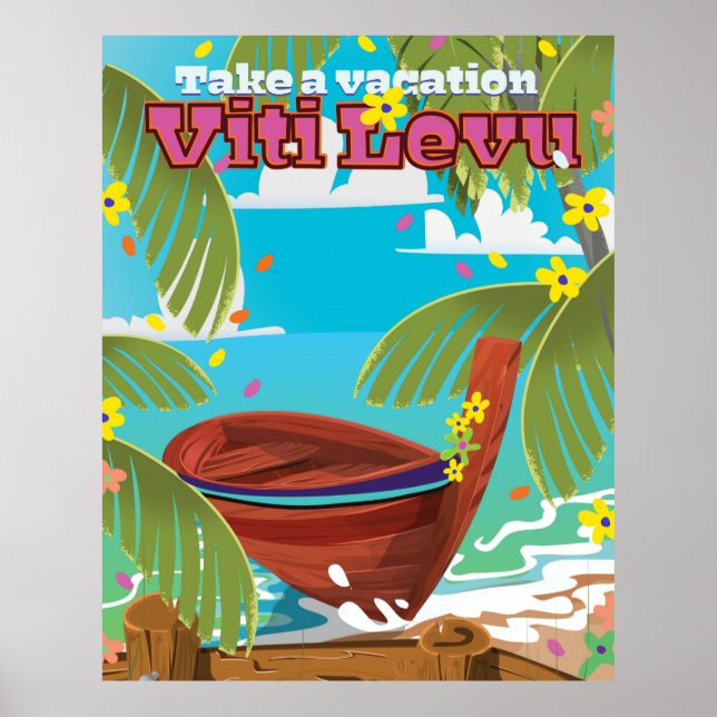 Póster Afiche de viajes de vacaciones de Viti Levu. (Frente)