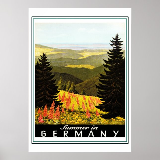 Póster Afiche de viajes de verano de la Alemania Vieja (Frente)