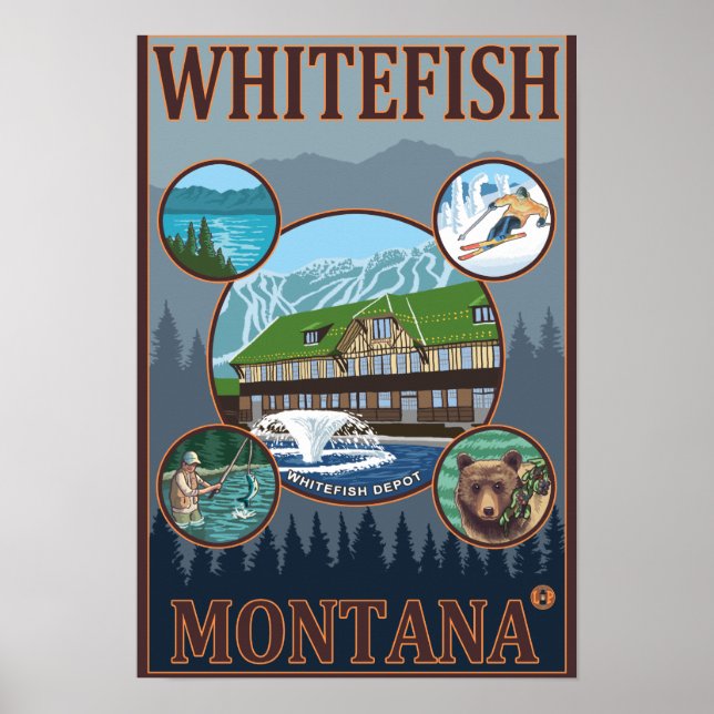 Póster Afiche de viajes de Whitefish, MontanaScenic (Frente)
