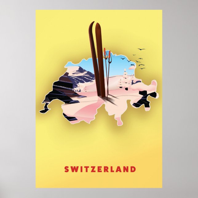 Póster Afiche de viajes en Ski de Suiza. (Frente)