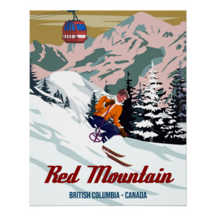 Póster Afiche de viajes Esquí Rojo Vintage