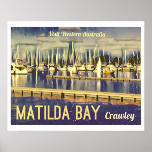 Póster Afiche de viajes estilo añeja Bahía Matilda