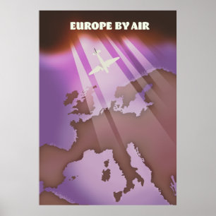Póster Afiche de viajes estilo Europa por aire.