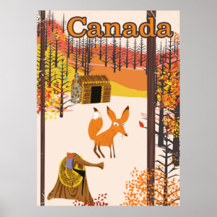 Póster Afiche de viajes estilo vintage de Fox Canada