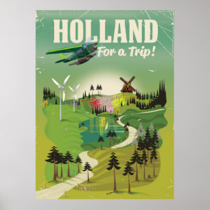 Póster Afiche de viajes estilo vintage de Holanda