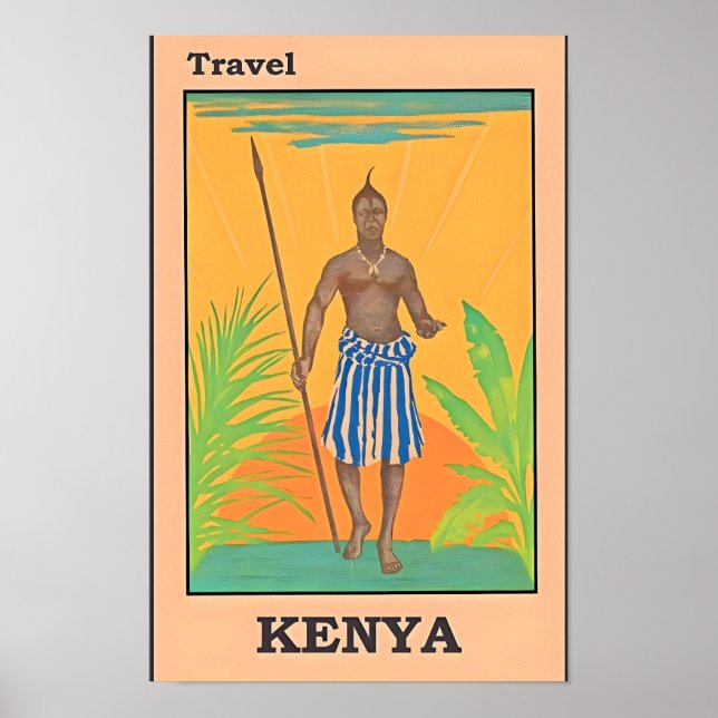 Póster Afiche de viajes Kenya-África (Frente)