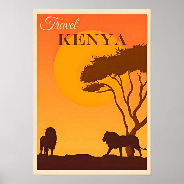 Póster Afiche de viajes Kenya-África (Frente)