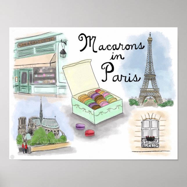 Póster Afiche de viajes: Macarons en París, Francia (Frente)