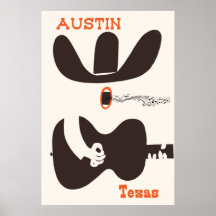 Afiche de viajes para Austin, Texas.