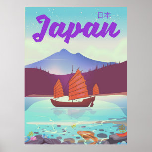 Póster afiche de viajes por el paisaje de japón