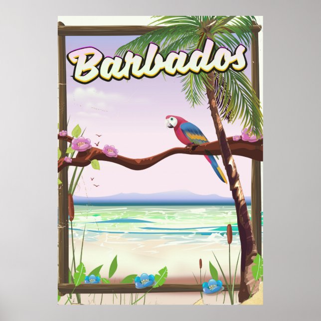Póster Afiche de viajes por el Parrot de Barbados (Frente)