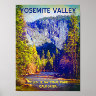 Póster Afiche de viajes por el valle de Yosemite