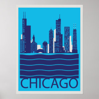 Póster Afiche de viajes por la línea aérea de Chicago