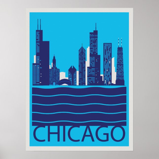 Póster Afiche de viajes por la línea aérea de Chicago (Frente)