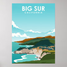 Afiche de viajes por naturaleza del Big Sur Califo