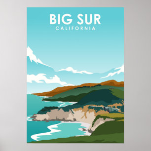 Póster Afiche de viajes por naturaleza del Big Sur Califo