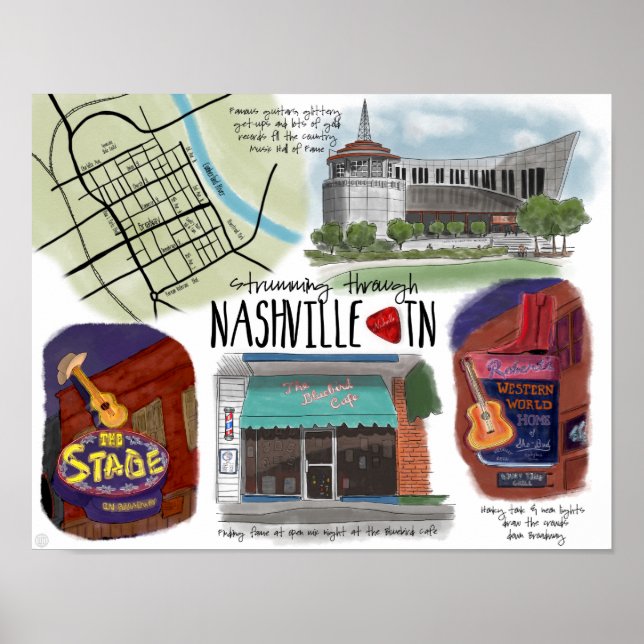Póster Afiche de viajes: Recorriendo Nashville, TN (Frente)