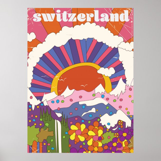 Póster Afiche de viajes Retro de Suiza (Frente)