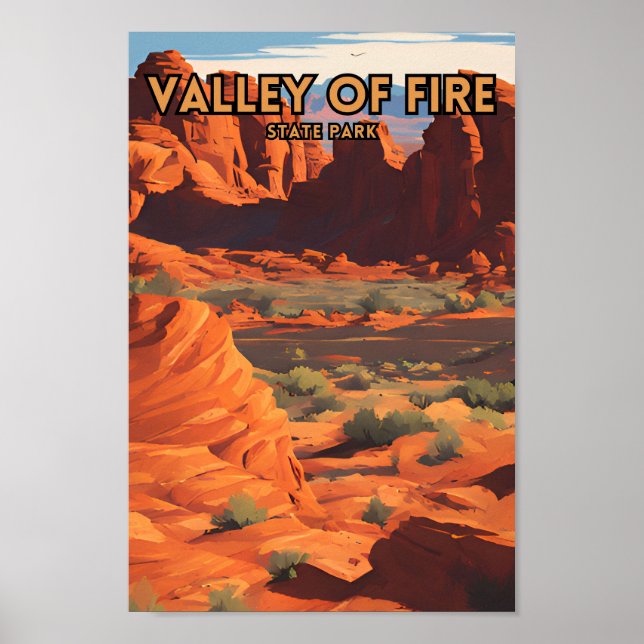 Póster Afiche de viajes retro del Valle del Fuego (Frente)