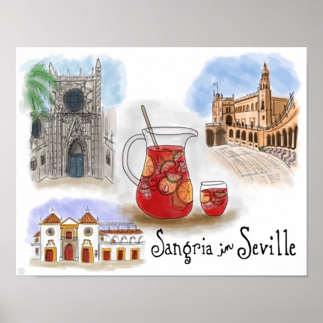 Póster Afiche de viajes: Sangria en Sevilla España (Frente)