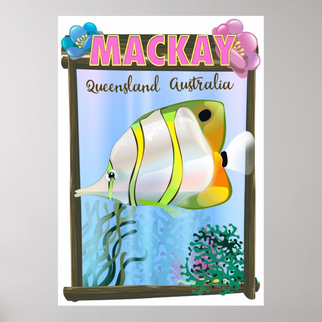 Póster Afiche de viajes tropicales de Mackay Australia (Frente)