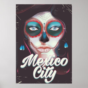 Póster Afiche del Día de los Muertos en la Ciudad de Méxi