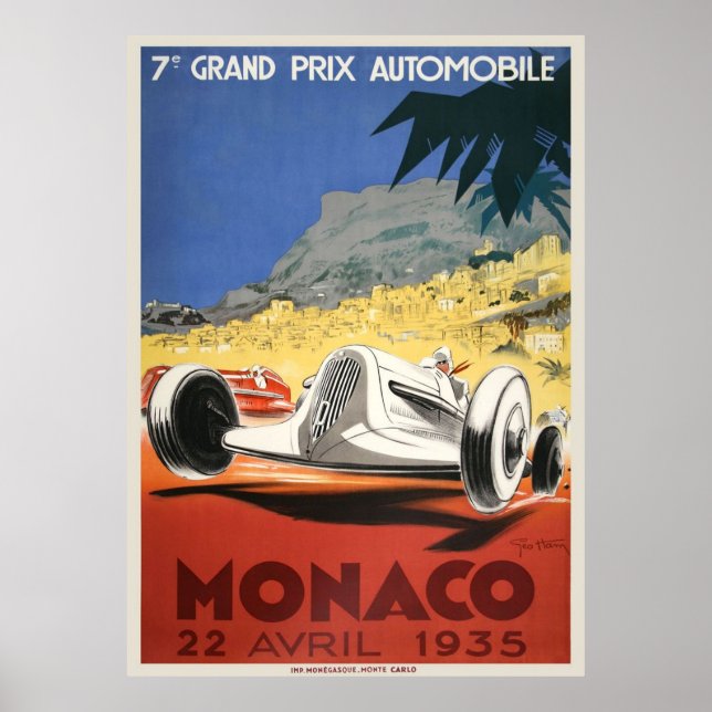 Póster Afiche del Gran Premio de Mónaco de 1936 (Frente)