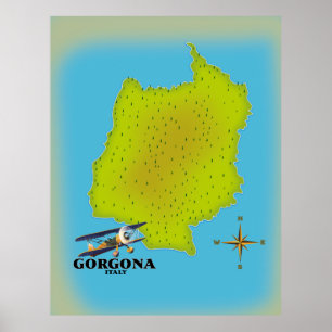 Póster Afiche del mapa de viajes de Gorgona Italia.