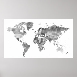 Póster Afiche del mapa del mundo en blanco y negro extra