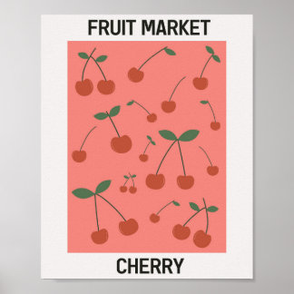 Póster Afiche del mercado de frutas Cherry Vintage