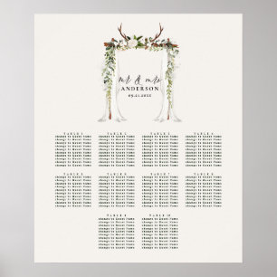Póster Afiche del plan de asiento del boda floral rústico