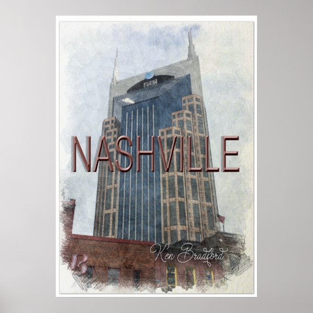 Póster Afiche del Vintage del centro de Nashville (Frente)