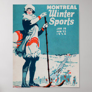 Póster Afiche deportivo de invierno en Montreal Esquí 19