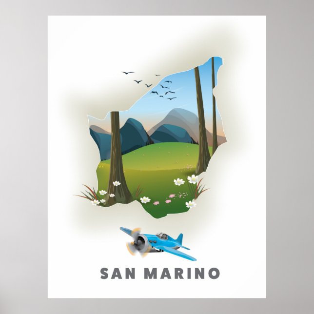 Póster Afiche ilustrado de viaje de San Marino. (Frente)