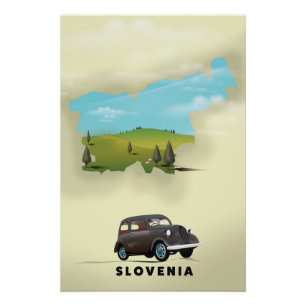 Póster Afiche ilustrado del mapa de viajes de Eslovenia