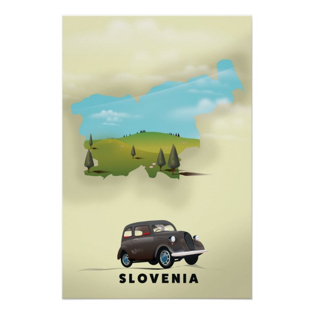 Póster Afiche ilustrado del mapa de viajes de Eslovenia (Anverso)