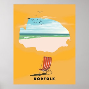 Póster Afiche ilustrado del mapa de viajes de Norfolk
