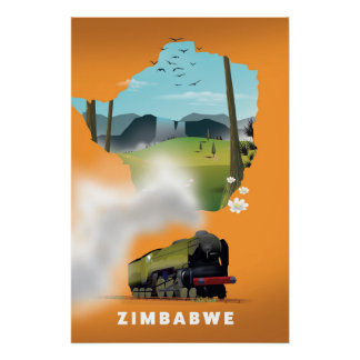 Póster Afiche ilustrado del mapa de Zimbabue
