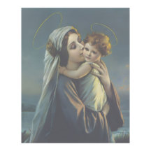 Afiche impreso de Madonna y Niño Jesús