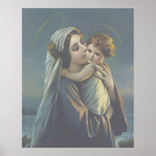 Póster Afiche impreso de Madonna y Niño Jesús