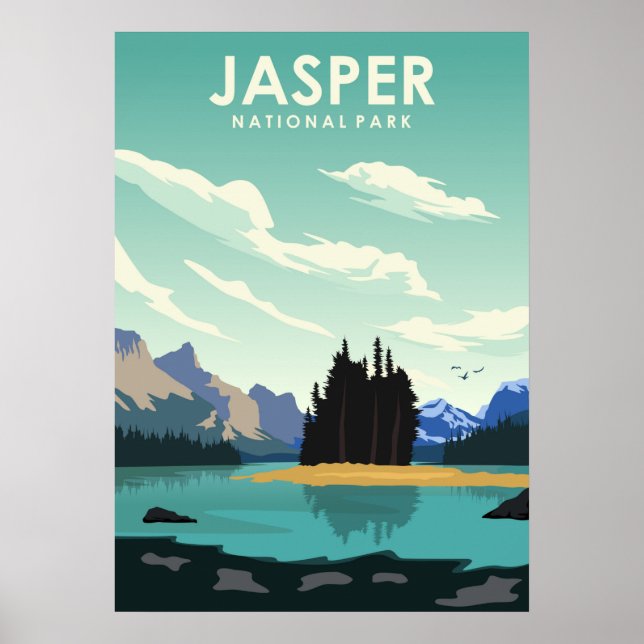 Póster Afiche Mínimo de Viaje del Parque Nacional Jasper (Frente)