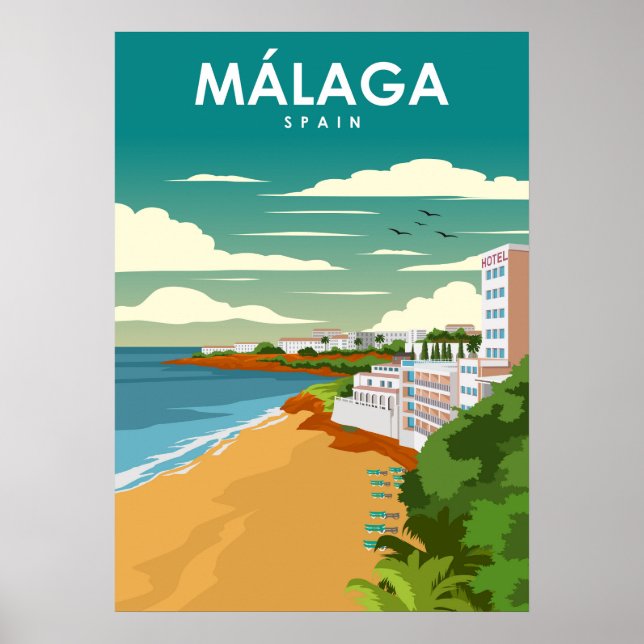 Póster Afiche Mínimo de Viaje Retro de Málaga España Vint (Frente)