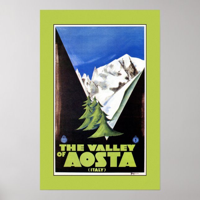 Póster Afiche sobre el Valle de Aosta Italia (Frente)