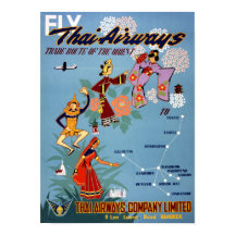 Afiche tailandés de viaje aéreo vintage restaurado