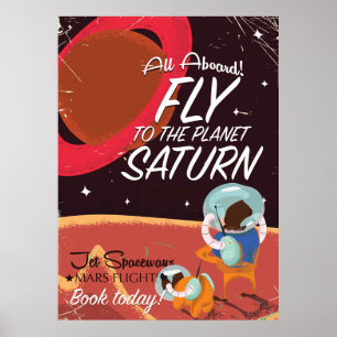 Póster Afiche vintage de Fly to the Planet Saturn