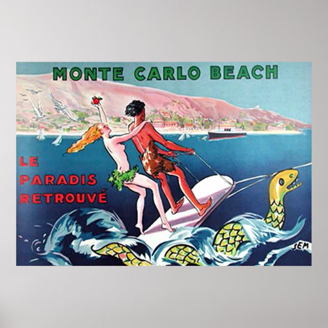 Póster Afiche vintage de la playa de Montecarlo (Frente)