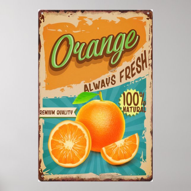 Póster Afiche vintage de Naranja de fruta fresca (Frente)