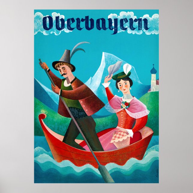 Póster Afiche Vintage de Oberbayern Upper Bavaria Germany